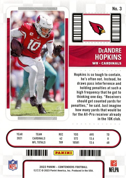 2022 Panini Contenders DeAndre Hopkins Arizona Cardinals #3