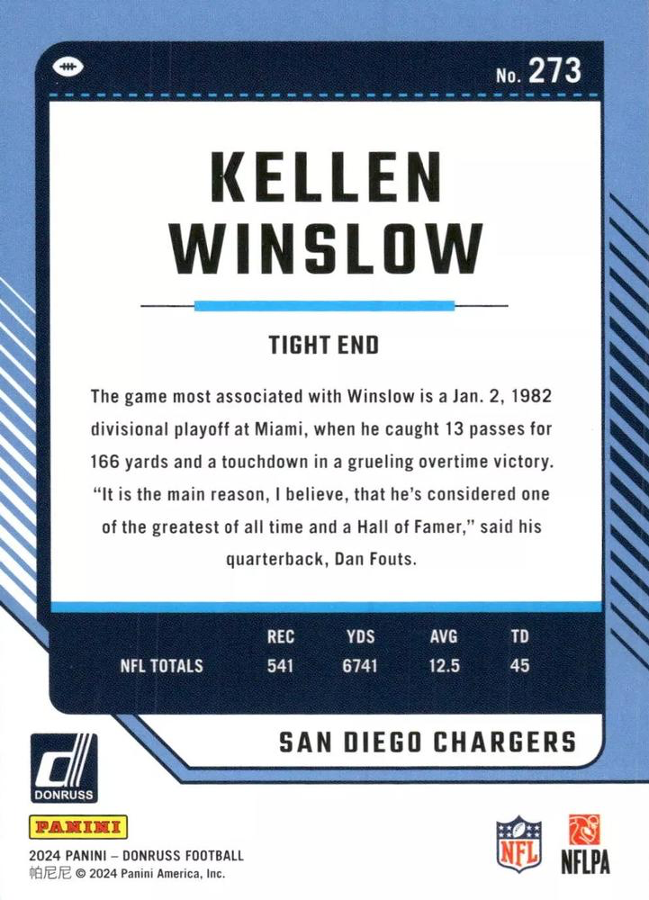 2024 Panini Donruss Kellen Winslow San Diego Chargers #273