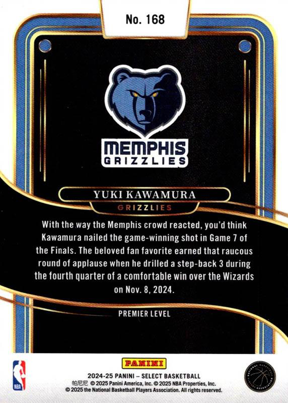 2024 Panini Select Yuki Kawamura RC Blue #168 Memphis Grizzlies