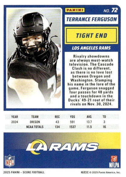 2025 Panini Score Terrance Ferguson RC #72 Los Angeles Rams
