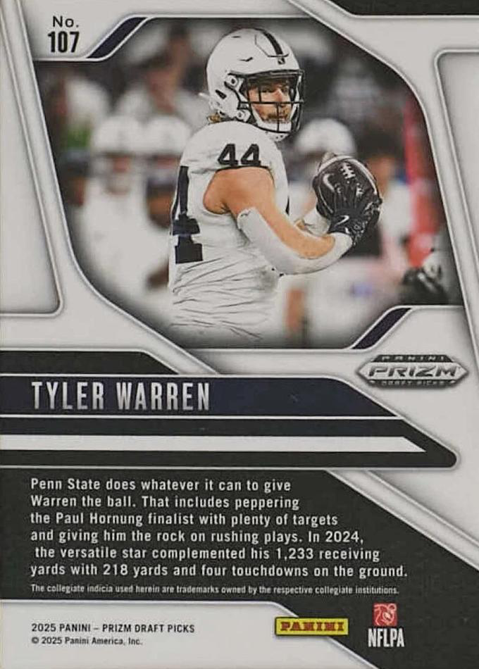 2025 Panini Prizm Draft Picks Tyler Warren #107 Penn State Nittany Lions