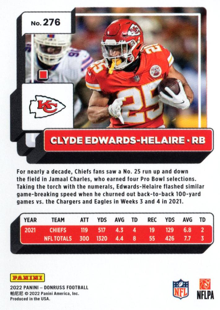2022 Panini Donruss Clyde Edwards-Helaire #276 Kansas City Chiefs