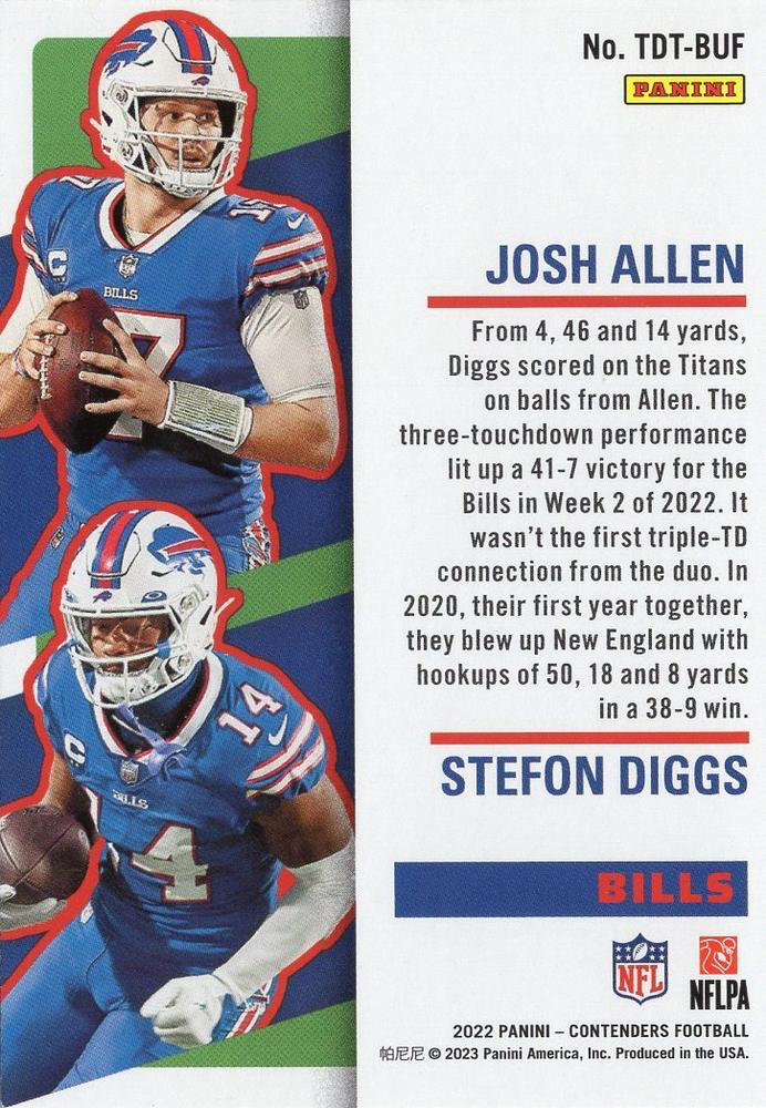2022 Panini Contenders Touchdown Tandems Josh Allen / Stefon Diggs #TDT-BUF Buffalo Bills