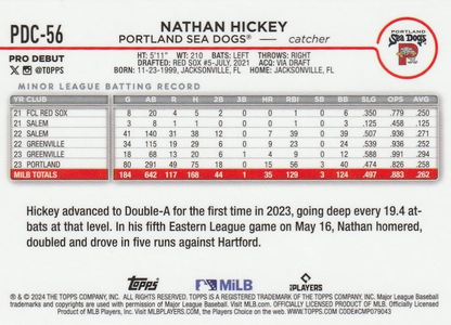 2024 Topps Pro Debut Chrome Refractor Nathan Hickey #PDC-56 Portland Sea Dogs