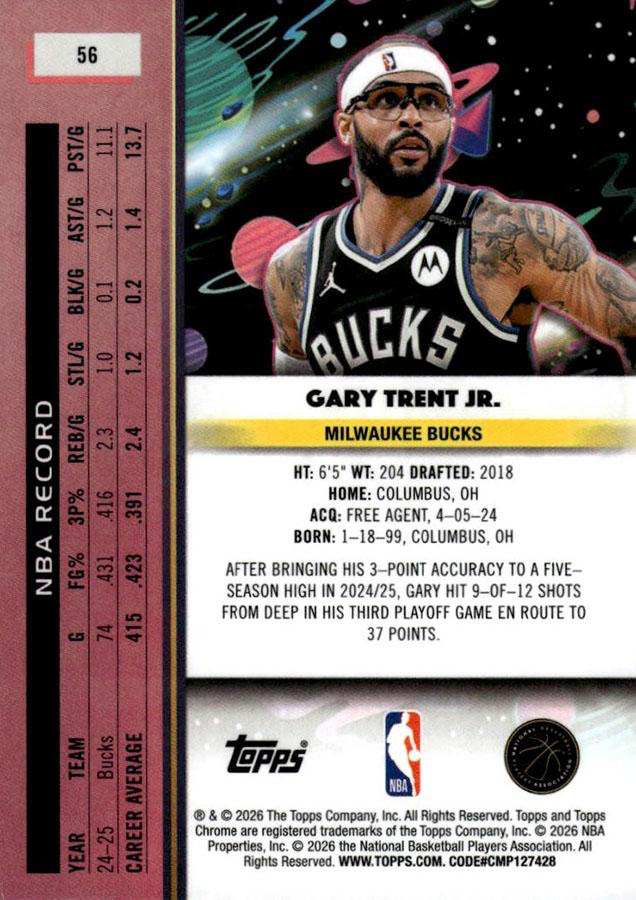 2025 Topps Chrome Cosmic Gary Trent Jr. #56 Milwaukee Bucks