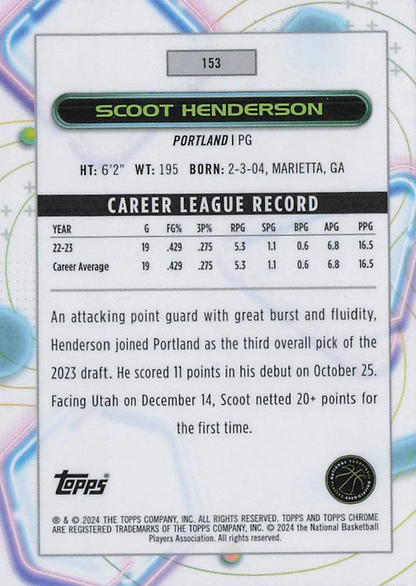 2023 Topps Chrome Cosmic Scoot Henderson RC #153 Portland Trail Blazers