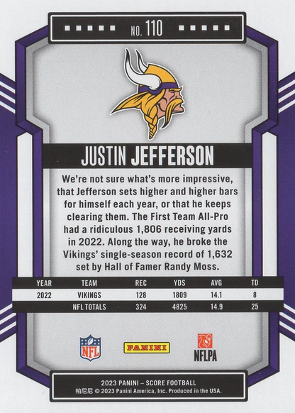 2023 Panini Score Football Justin Jefferson Minnesota Vikings #110