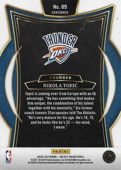 2024 Panini Select Nikola Topic RC Blue #89 Oklahoma City Thunder