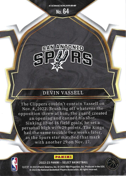 2022 Panini Select Blue Devin Vassell #64 San Antonio Spurs