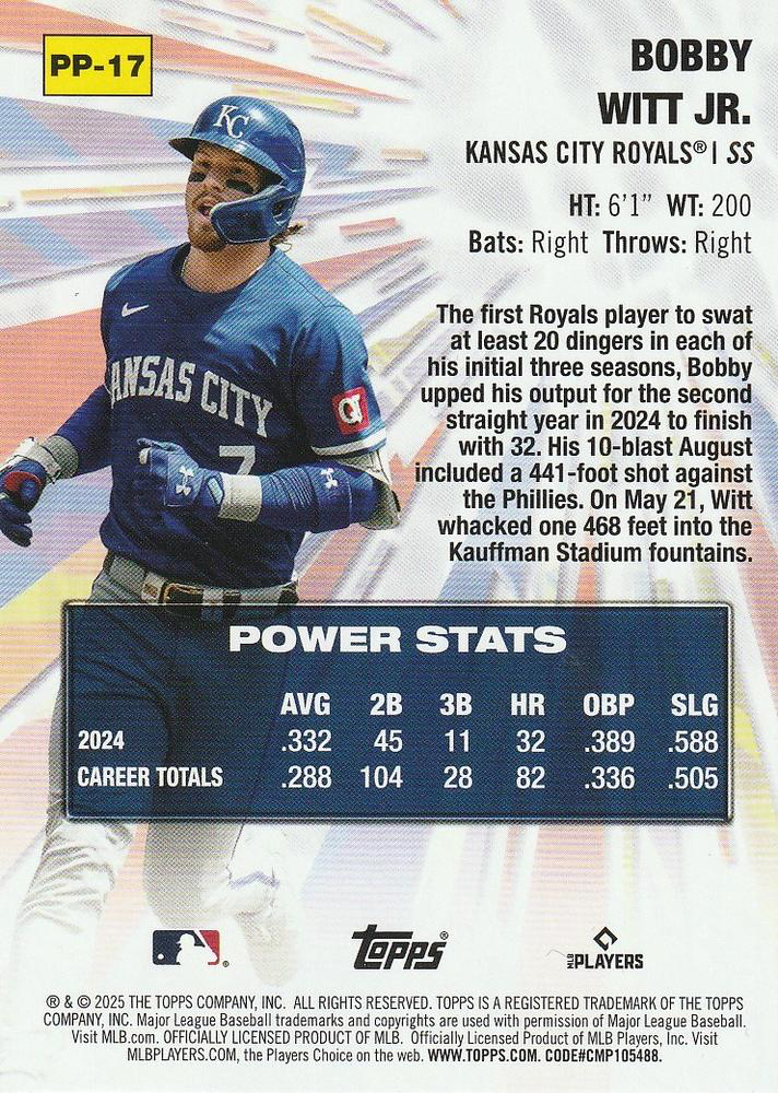 2025 Topps Series 1 Power Players Bobby Witt Jr. Kansas City Royals #PP-17