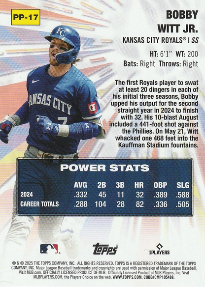 2025 Topps Series 1 Power Players Bobby Witt Jr. Kansas City Royals #PP-17