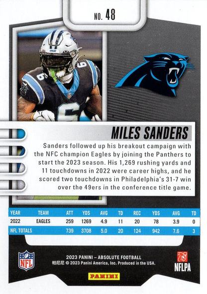 2023 Panini Absolute Miles Sanders #48 Carolina Panthers