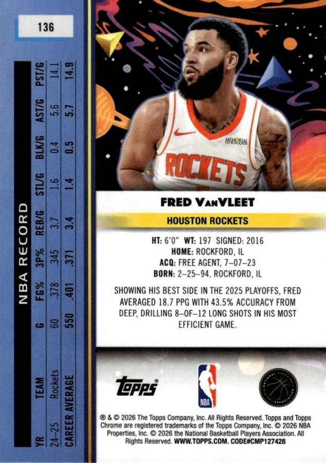 2025 Topps Chrome Cosmic Fred VanVleet #136 Houston Rockets