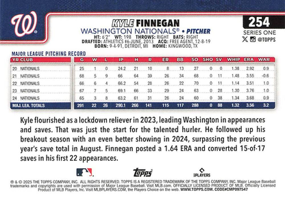 2025 Topps Series 1 Kyle Finnegan Washington Nationals #254