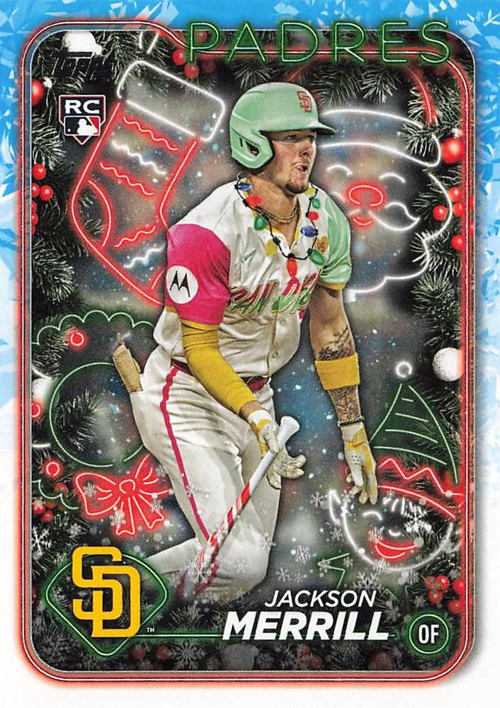 2024 Topps Holiday Jackson Merrill SP VAR Christmas Light Necklace and Candy Cane Bat #H160b