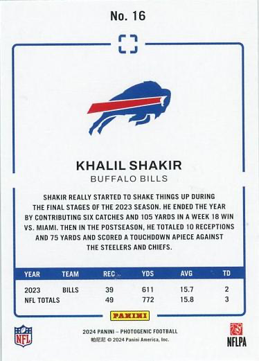 2024 Panini Photogenic Khalil Shakir #16 Buffalo Bills
