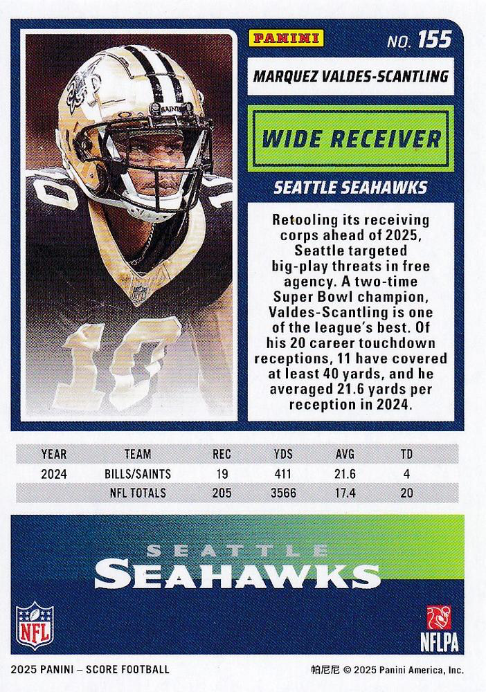 2025 Panini Score Marquez Valdes-Scantling #155 Seattle Seahawks