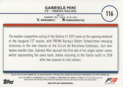 2024 Topps Chrome Formula 1 Gabriele Mini F3C #116 Prema Racing