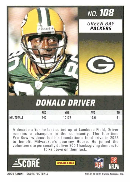 2024 Panini Score Football Donald Driver Green Bay Packers #108