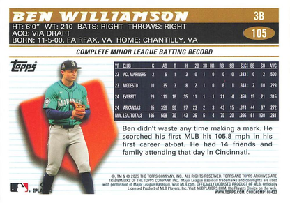 2025 Topps Archives Ben Williamson RC #105 Seattle Mariners