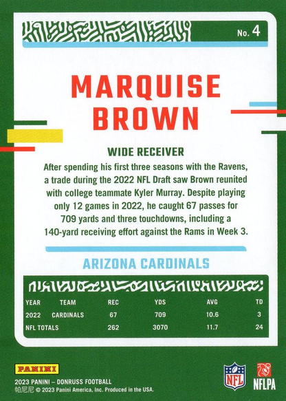 2023 Panini Donruss Marquise Brown #4 Arizona Cardinals