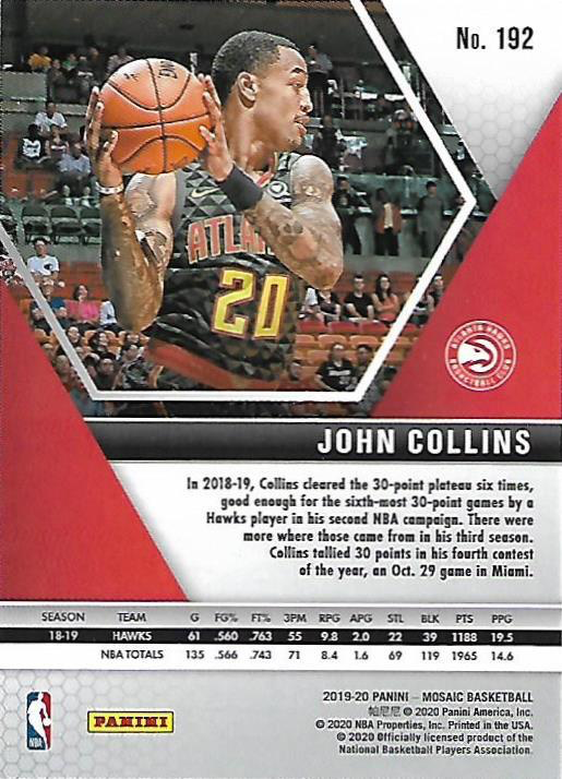 2019 Panini Mosaic John Collins #192 Atlanta Hawks