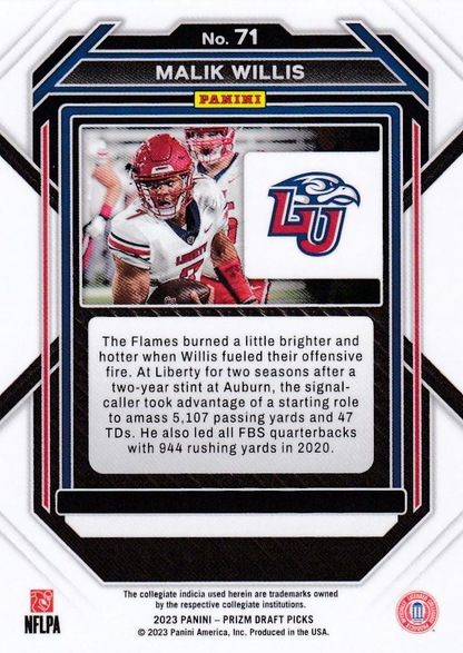 2023 Panini Prizm Draft Picks Malik Willis #71 Liberty Flames