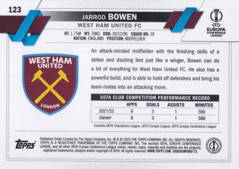 2022 Topps Chrome UCC Jarrod Bowen #123 West Ham United