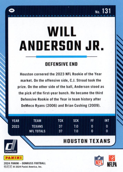 2024 Panini Donruss Will Anderson Jr. Houston Texans #131