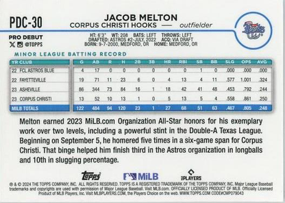 2024 Topps Pro Debut Chrome Refractor Jacob Melton #PDC-30 Corpus Christi Hooks
