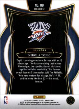 2024 Panini Select Nikola Topic RC #89 Oklahoma City Thunder