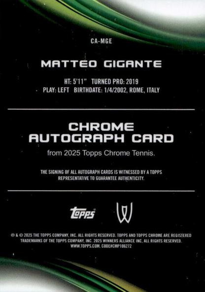2025 Topps Chrome Tennis Autograph Matteo Gigante #CA-MGE