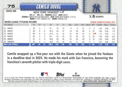 2026 Topps Series 1 Camilo Doval #75 New York Yankees