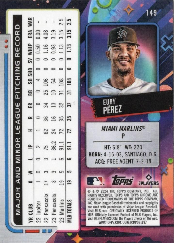 2024 Topps Chrome Cosmic Eury Pérez #149 Miami Marlins