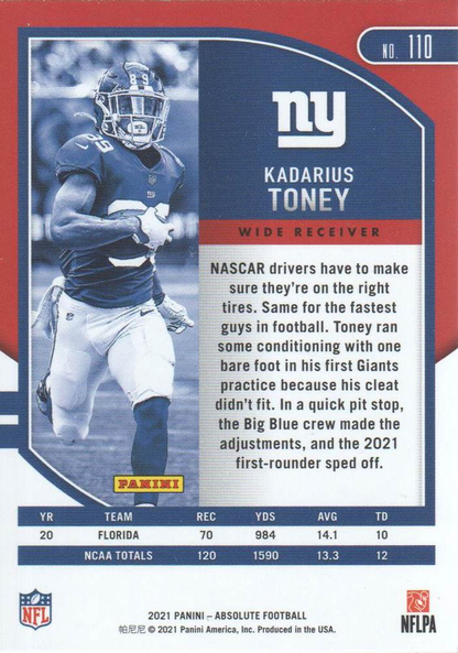 2021 Panini Absolute Retail Kadarius Toney RC #110 New York Giants