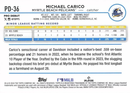 2024 Topps Pro Debut Michael Carico #PD-36 Myrtle Beach Pelicans