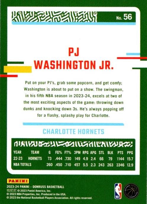 2023 Panini Donruss PJ Washington Jr. #56 Charlotte Hornets