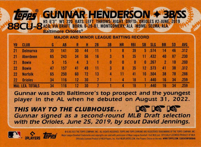 2023 Topps Chrome Update 1988 Topps Baseball 35th Anniversary Gunnar Henderson Baltimore Orioles #88CU-8
