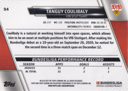2021 Topps Chrome Bundesliga Tanguy Coulibaly #94 VfB Stuttgart