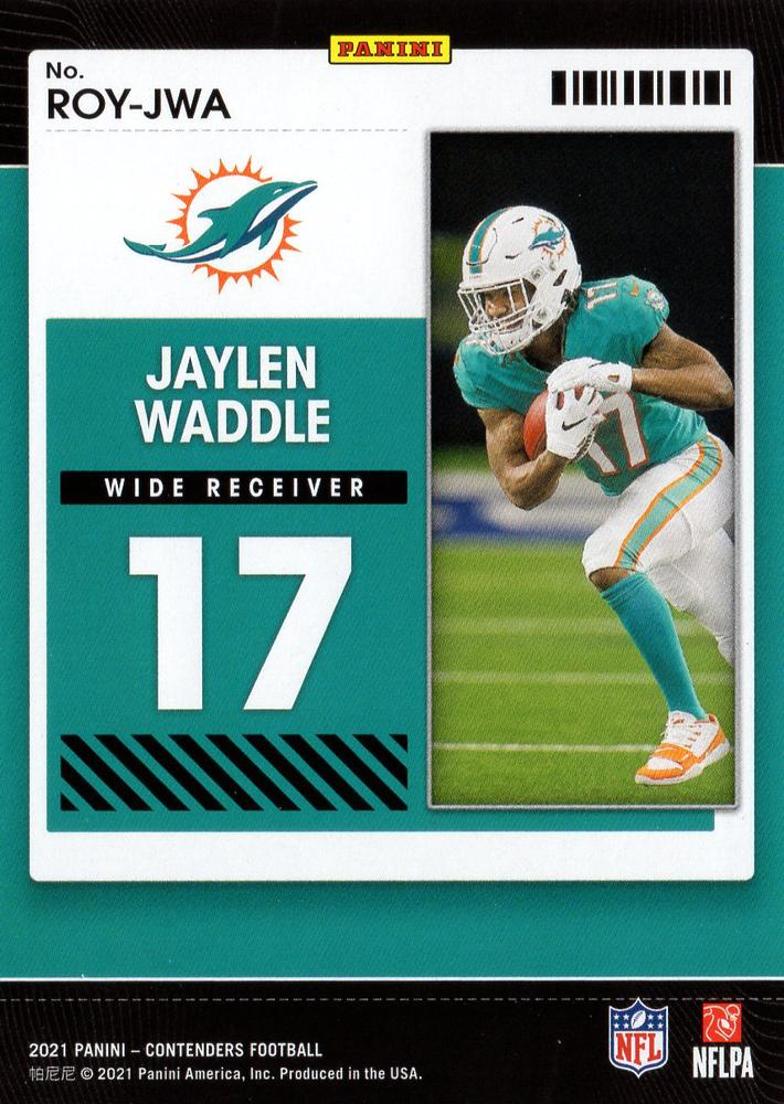 2021 Panini Contenders Rookie of the Year Contenders Jaylen Waddle RC Miami Dolphins #ROY-JWA
