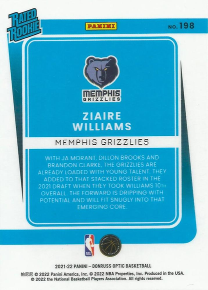 2021 Panini Donruss Optic Ziaire Williams Rated Rookie RC #198 Memphis Grizzlies