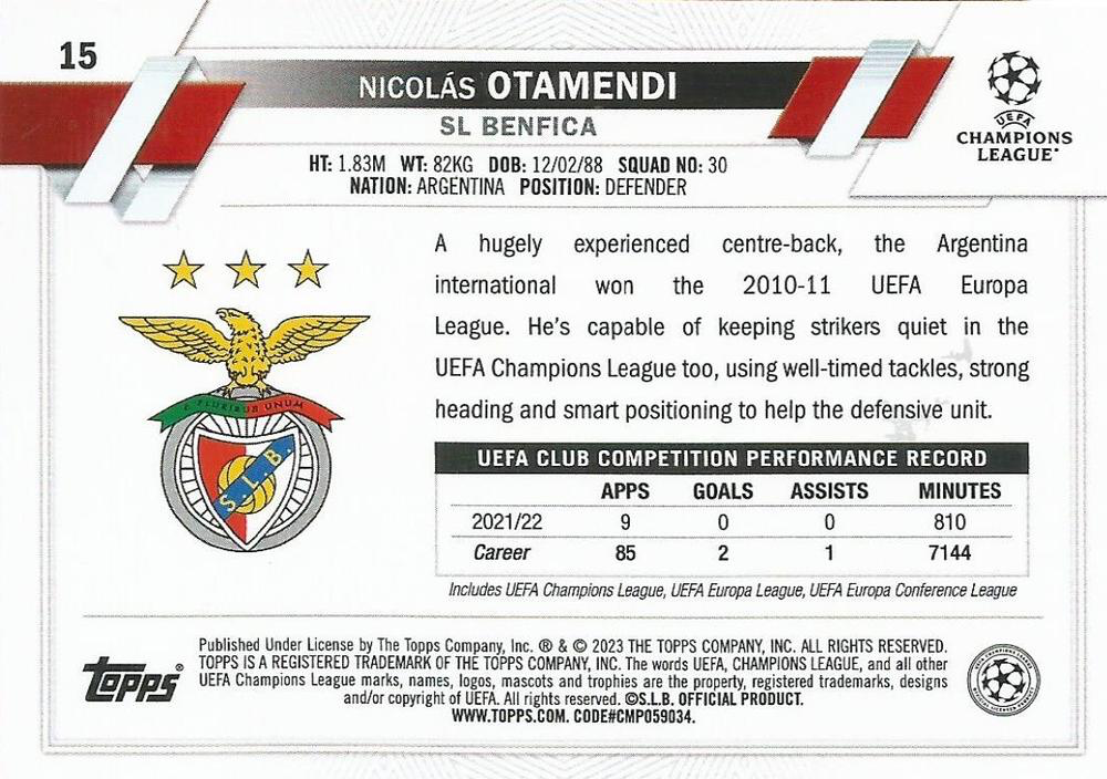 2022 Topps UCC Nicolás Otamendi #15 Benfica