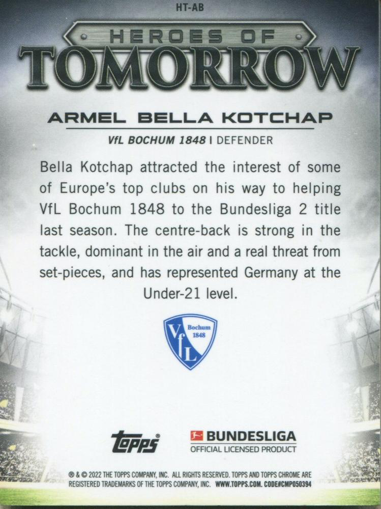 2021 Topps Chrome Bundesliga Heroes Armel Bella-Kotchap #HT-AB VfL Bochum 1848