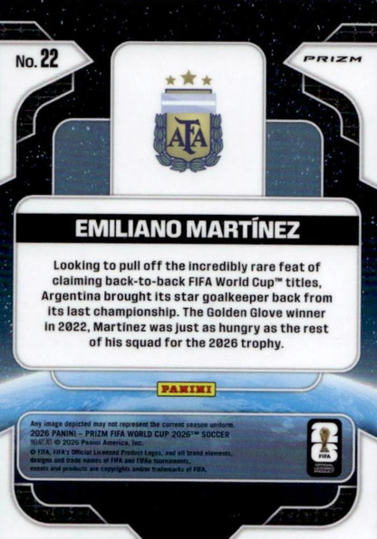 2026 Panini Prizm World Cup Global Reach Emiliano Martinez #22 Argentine