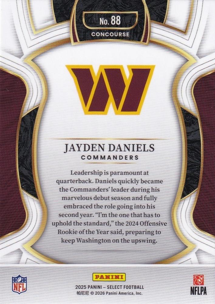 2025 Panini Select Jayden Daniels #88 Washington Commanders