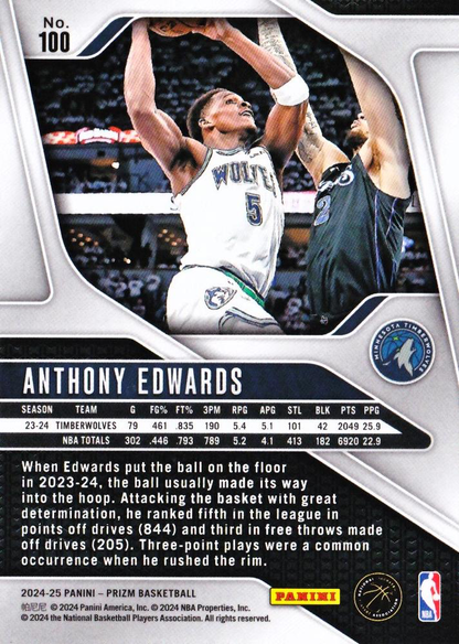 2024 Panini Prizm Anthony Edwards #100 Minnesota Timberwolves