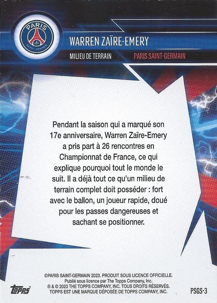 2023 Topps PSG Fan Set Super Electric Warren Zaïre-Emery #PSGS-3 Paris Saint-Germain