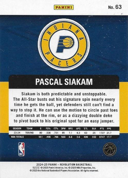 2024 Panini Revolution Pascal Siakam #63 Indiana Pacers