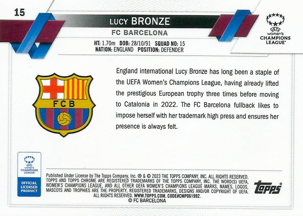 2022 Topps Chrome UCC Women's Lucy Bronze #15 FC Barcelona Femeni