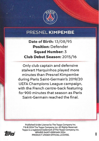 2023 Topps PSG Fan Set Presnel Kimpembe PSG-7 Paris Saint-Germain
